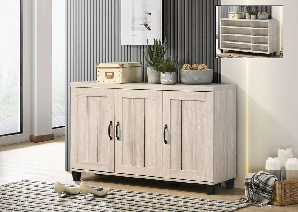 Lilola Home Corby Dusty Gray Oak Finish 3-Door Shoe Cabinet - 97009 veiw 1
