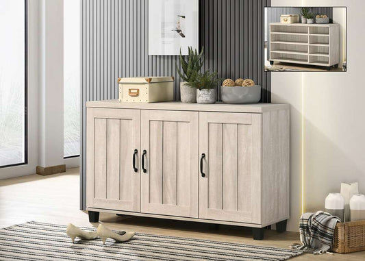 Lilola Home Corby Dusty Gray Oak Finish 3-Door Shoe Cabinet - 97009 veiw 1