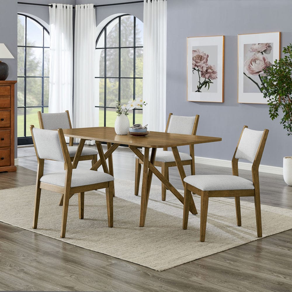 Lilola Home - Darla 5Pc 70" Rectangular Walnut Oak Geometric Cross Base Dining Set - 30064-3 view 1
