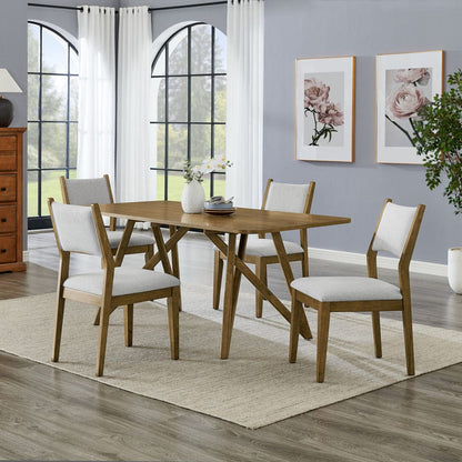Lilola Home - Darla 5Pc 70" Rectangular Walnut Oak Geometric Cross Base Dining Set - 30064-3 view 1