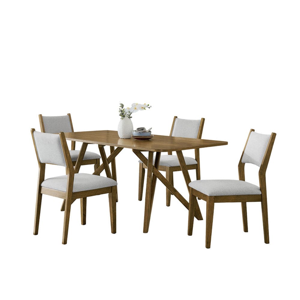 Lilola Home - Darla 5Pc 70" Rectangular Walnut Oak Geometric Cross Base Dining Set - 30064-3 view 2