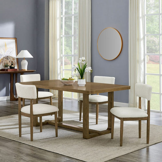 Lilola Home - Darla 5Pc 72" Rectangular Walnut Oak Finish Sled Dining Set with Beige Sherpa Fabric Chairs - 30062-4 view 1