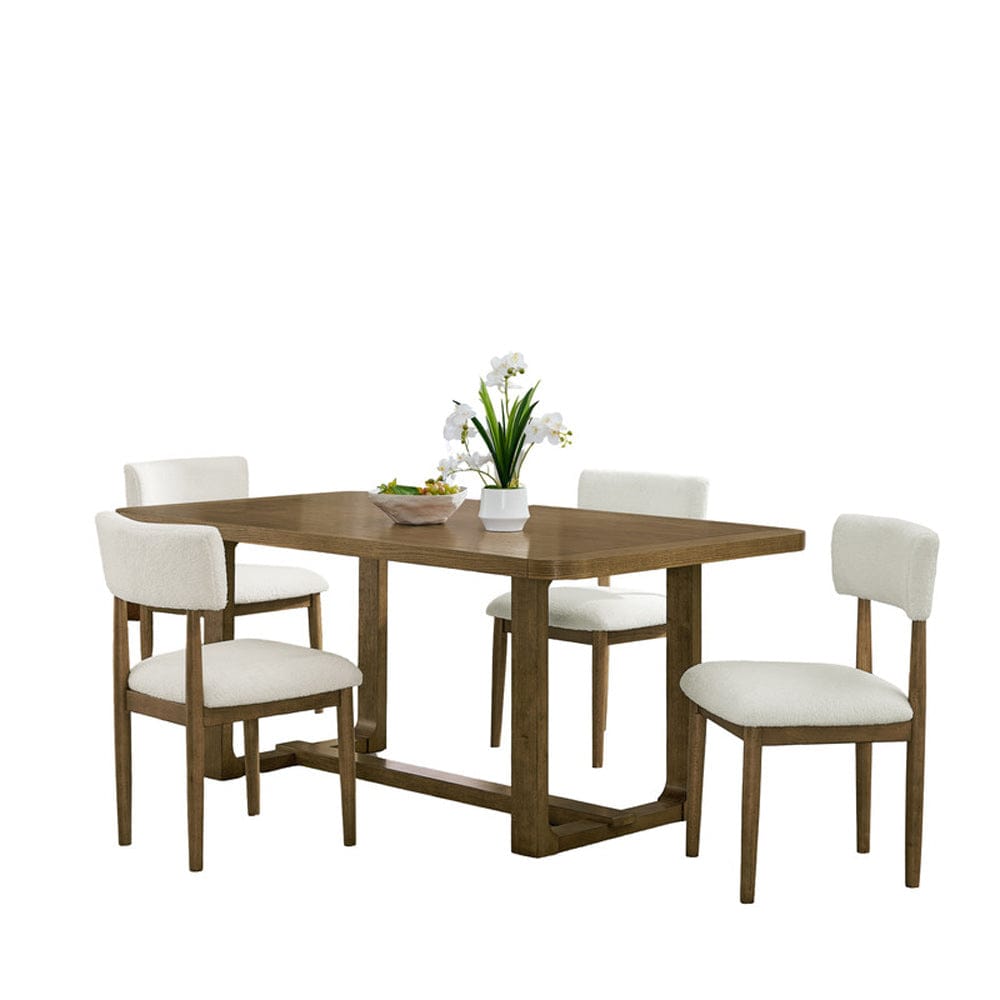 Lilola Home - Darla 5Pc 72" Rectangular Walnut Oak Finish Sled Dining Set with Beige Sherpa Fabric Chairs - 30062-4 view 2