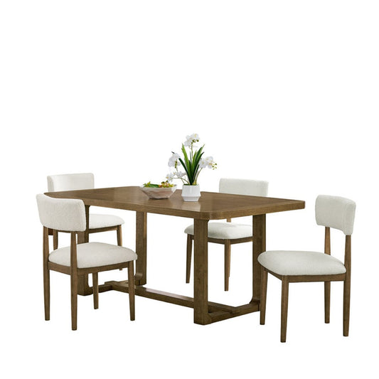 Lilola Home - Darla 5Pc 72" Rectangular Walnut Oak Finish Sled Dining Set with Beige Sherpa Fabric Chairs - 30062-4 view 2