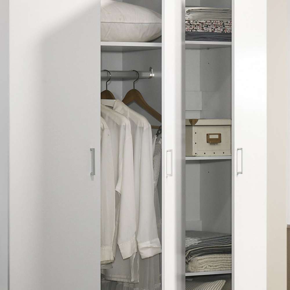 Lilola Home - Declan White 3-Door Wardrobe Cabinet Armoire with Storage Shelves and Hanging Rod - 96006 veiw 4