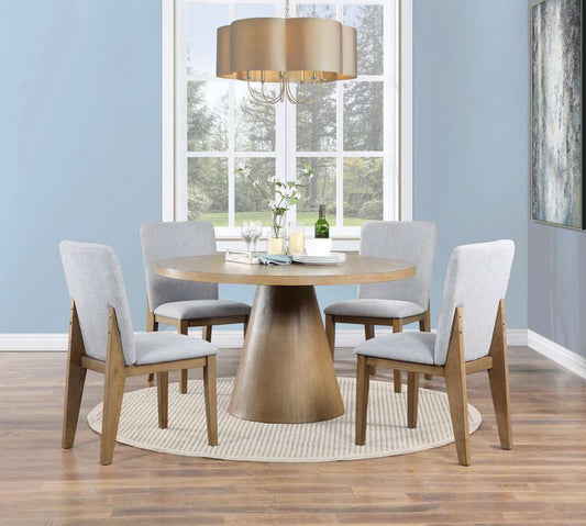 Lilola Home - Delphine - 5 Piece Round Oak Finish Dining Table Set with Gray Chairs - 30020-SET veiw 1