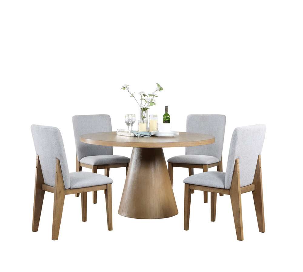 Lilola Home - Delphine - 5 Piece Round Oak Finish Dining Table Set with Gray Chairs - 30020-SET veiw 2