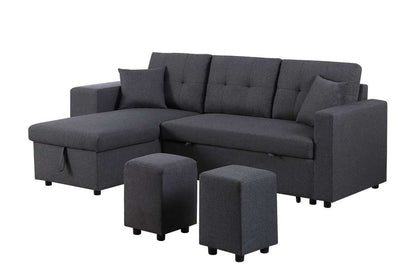 Lilola Home - Dennis Dark Gray Linen Fabric Reversible Sleeper Sectional with Storage Chaise and 2 Stools - 81365 veiw 4