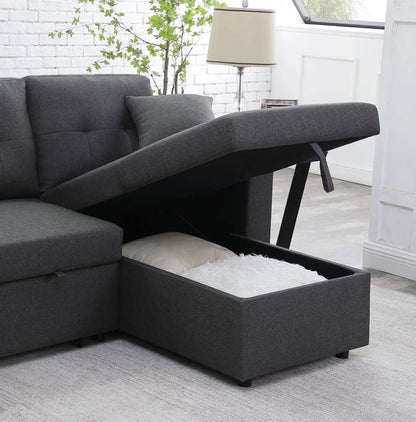 Lilola Home - Dennis Dark Gray Linen Fabric Reversible Sleeper Sectional with Storage Chaise and 2 Stools - 81365 veiw 5