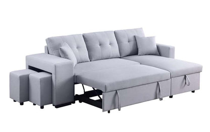 Lilola Home - Dennis Light Gray Linen Fabric Reversible Sleeper Sectional with Storage Chaise and 2 Stools - 81366 veiw 3