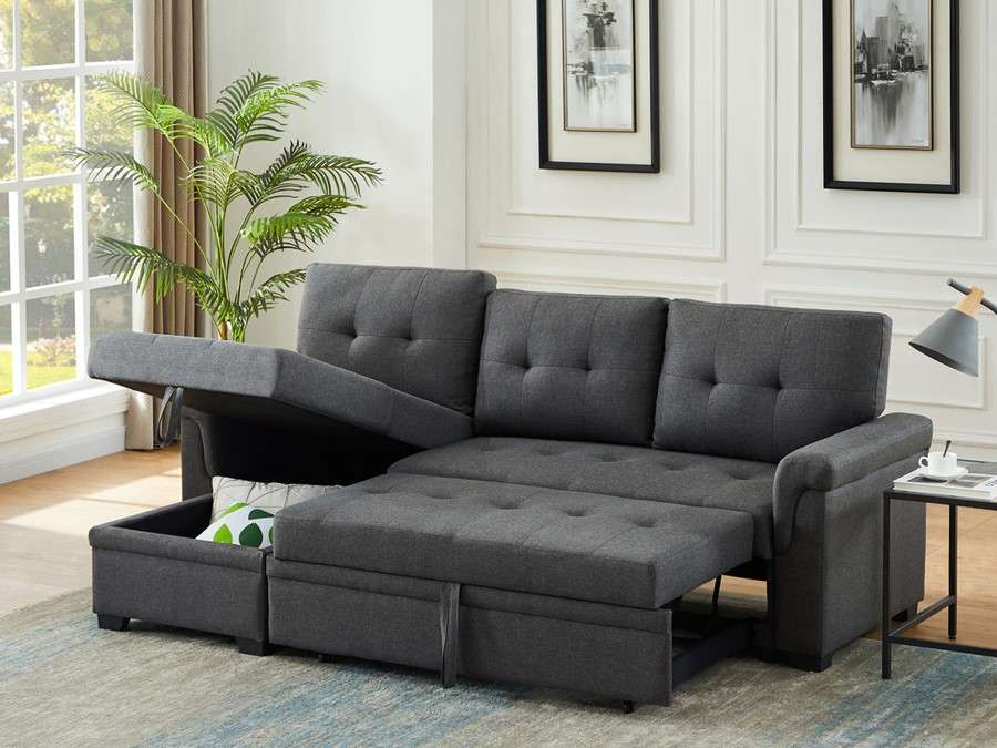 Lilola Home - Destiny Dark Gray Linen Reversible Sleeper Sectional Sofa with Storage Chaise - 881342 veiw 1