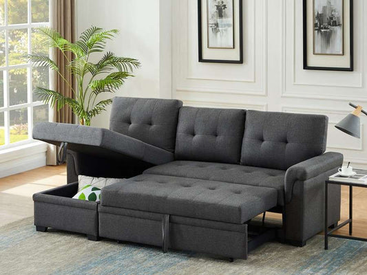 Lilola Home - Destiny Dark Gray Linen Reversible Sleeper Sectional Sofa with Storage Chaise - 881342 veiw 1