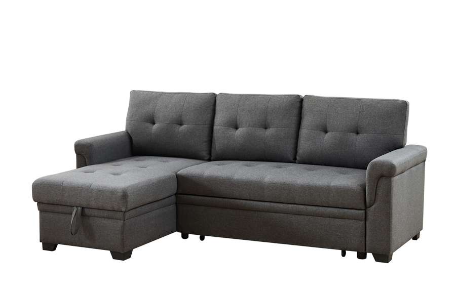 Lilola Home - Destiny Dark Gray Linen Reversible Sleeper Sectional Sofa with Storage Chaise - 881342 veiw 4