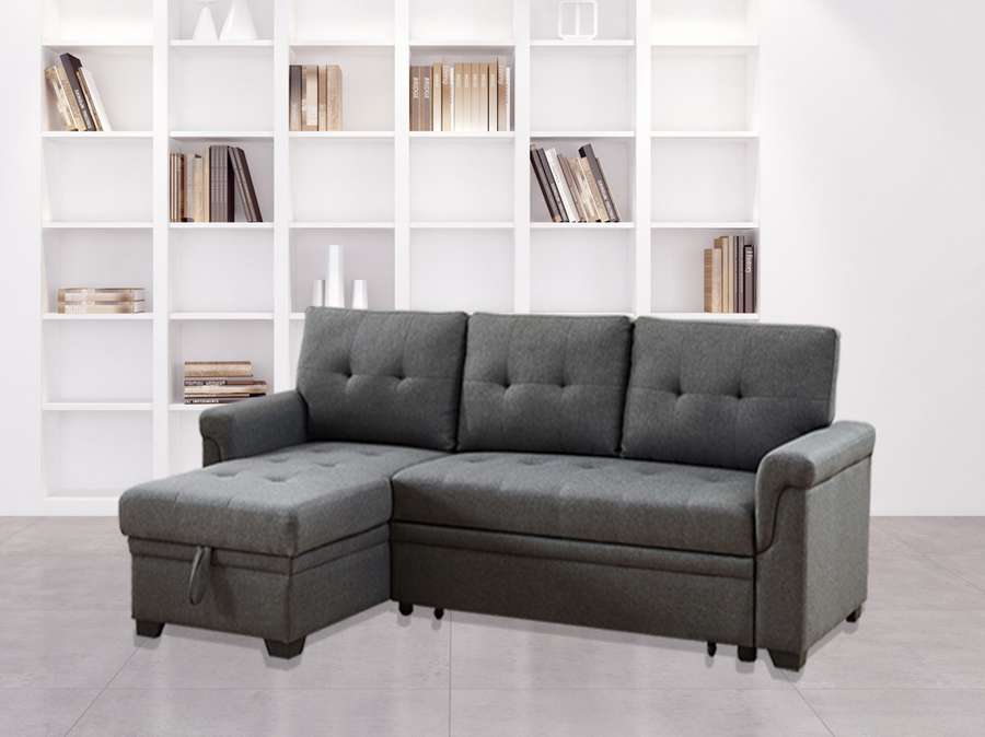 Lilola Home - Destiny Dark Gray Linen Reversible Sleeper Sectional Sofa with Storage Chaise - 881342 veiw 6