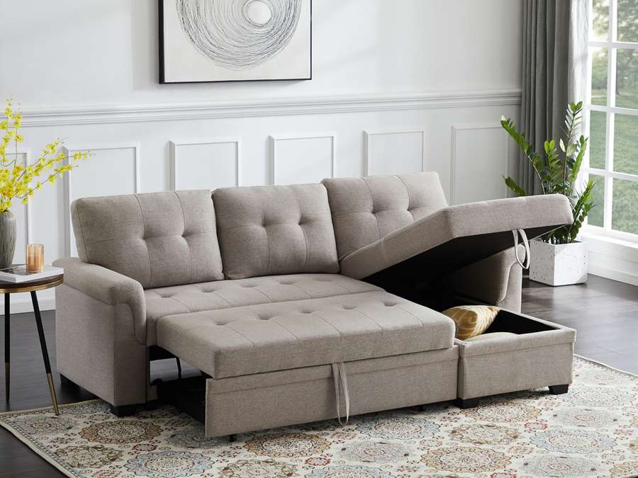 Lilola Home - Destiny Light Gray Linen Reversible Sleeper Sectional Sofa with Storage Chaise - 881340 veiw 2