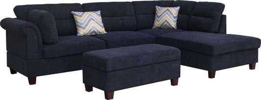 Lilola Home - Diego Black Fabric Sectional Sofa with Right Facing Chaise, Storage Ottoman, and 2 Accent Pillows - 83001 veiw 1