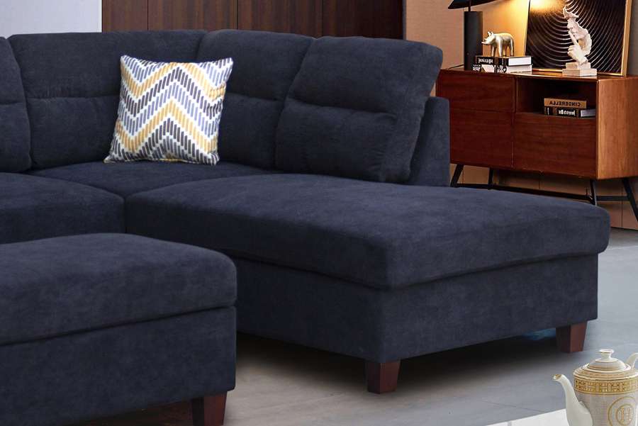 Lilola Home - Diego Black Fabric Sectional Sofa with Right Facing Chaise, Storage Ottoman, and 2 Accent Pillows - 83001 veiw 3