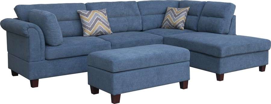 Lilola Home - Diego Blue Fabric Sectional Sofa with Right Facing Chaise, Storage Ottoman, and 2 Accent Pillows - 83002 veiw 1