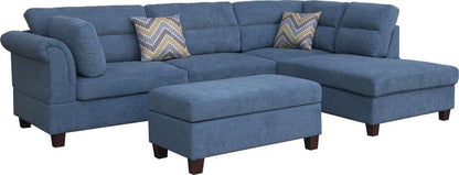 Lilola Home - Diego Blue Fabric Sectional Sofa with Right Facing Chaise, Storage Ottoman, and 2 Accent Pillows - 83002 veiw 1