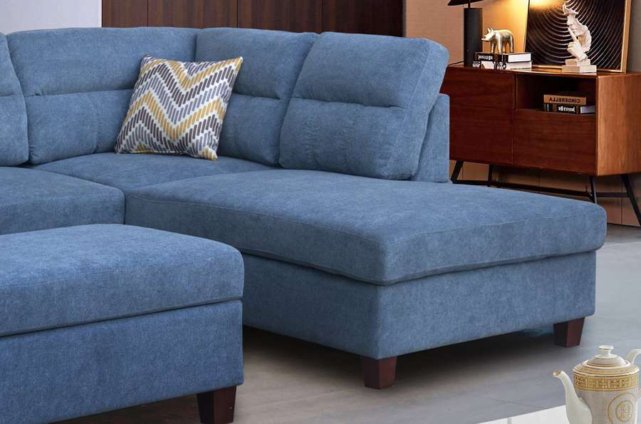 Lilola Home - Diego Blue Fabric Sectional Sofa with Right Facing Chaise, Storage Ottoman, and 2 Accent Pillows - 83002 veiw 3