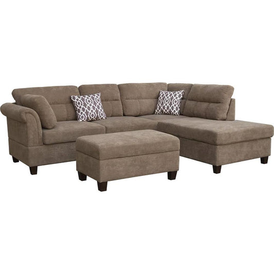 Lilola Home - Diego 103.5inW Brown Fabric Sectional Sofa with Right Facing Chaise, Storage Ottoman, and 2 Accent Pillows-A83003 veiw 1
