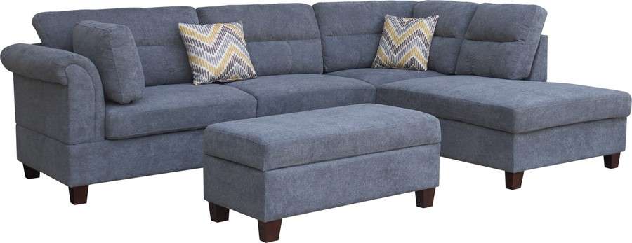 Lilola Home - Diego Gray Fabric Sectional Sofa with Right Facing Chaise, Storage Ottoman, and 2 Accent Pillows - 83000 veiw 1