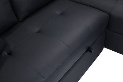 Lilola Home - Donovan 84.5inW Black PVC Fabric Sleeper Sectional with USB Charger, Cupholders, Storage Arms in Black - 89308 veiw 7