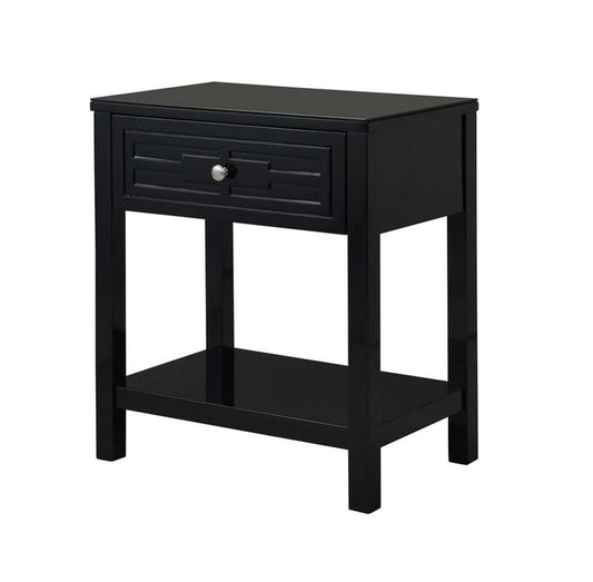 Lilola Home - Dylan Black Wooden End Side Table Nightstand with Glass Top and Drawer - 98003BK veiw 1