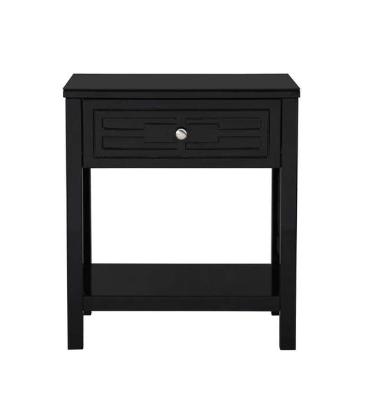 Lilola Home - Dylan Black Wooden End Side Table Nightstand with Glass Top and Drawer - 98003BK veiw 2
