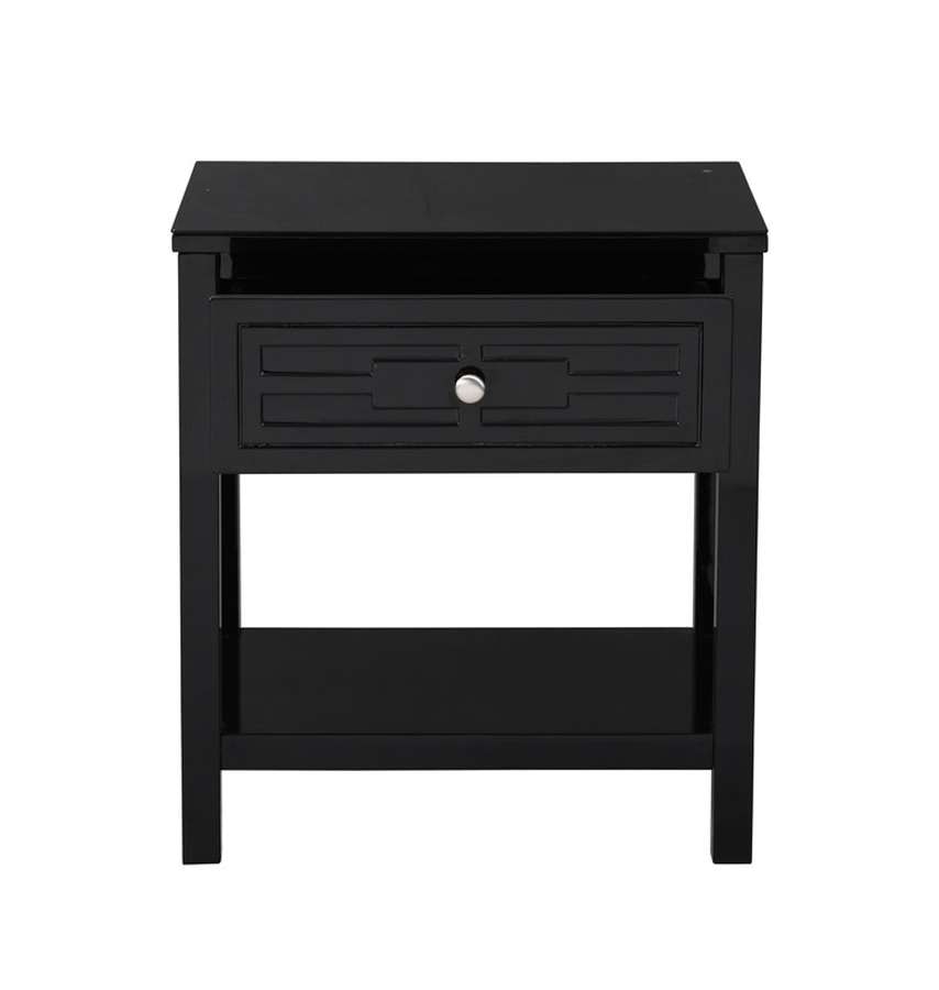 Lilola Home - Dylan Black Wooden End Side Table Nightstand with Glass Top and Drawer - 98003BK veiw 3