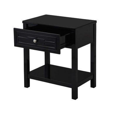 Lilola Home - Dylan Black Wooden End Side Table Nightstand with Glass Top and Drawer - 98003BK veiw 4