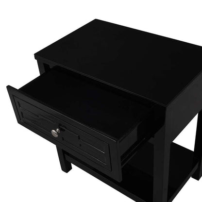 Lilola Home - Dylan Black Wooden End Side Table Nightstand with Glass Top and Drawer - 98003BK veiw 5