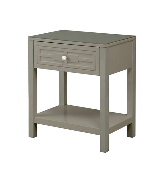 Lilola Home - Dylan Taupe Wooden End Side Table Nightstand with Glass Top and Drawer - 98003TP veiw 1