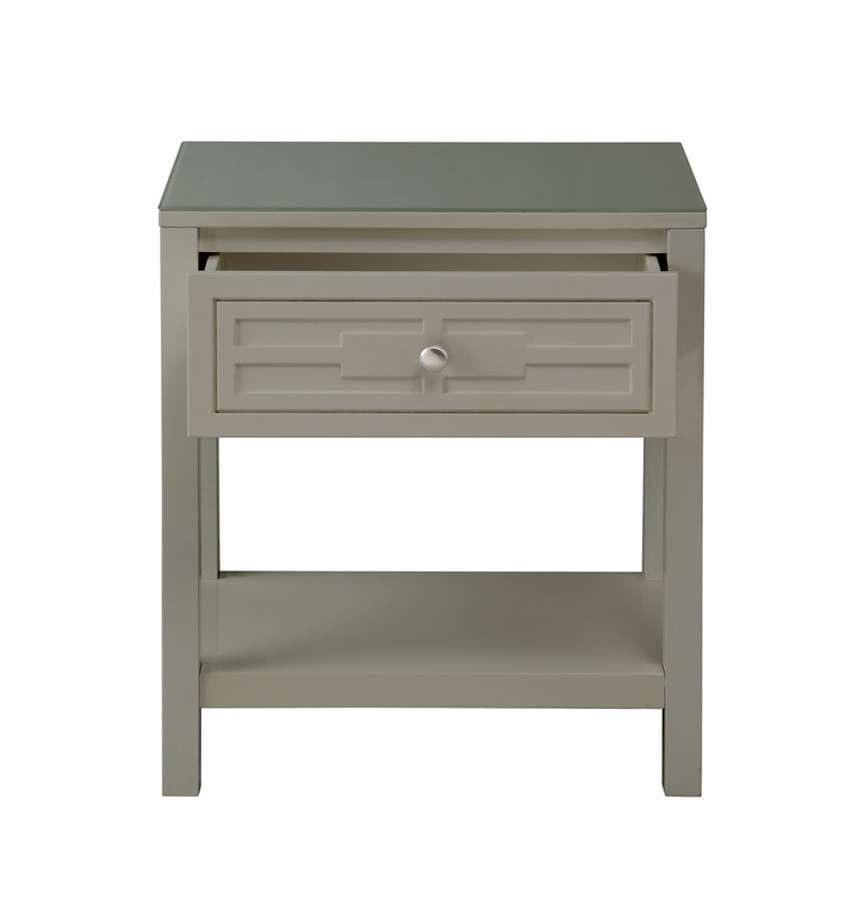 Lilola Home - Dylan Taupe Wooden End Side Table Nightstand with Glass Top and Drawer - 98003TP veiw 3