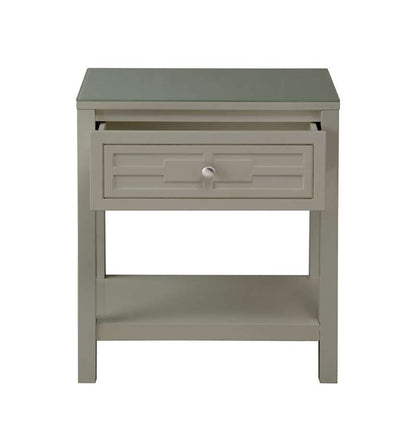 Lilola Home - Dylan Taupe Wooden End Side Table Nightstand with Glass Top and Drawer - 98003TP veiw 3