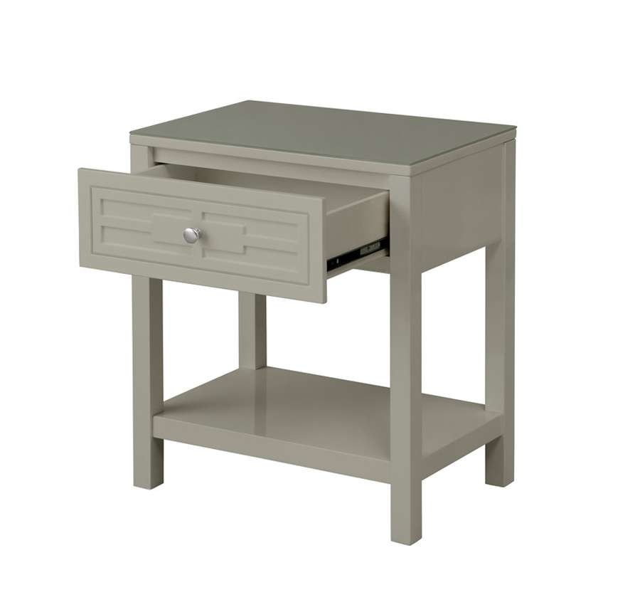 Lilola Home - Dylan Taupe Wooden End Side Table Nightstand with Glass Top and Drawer - 98003TP veiw 4
