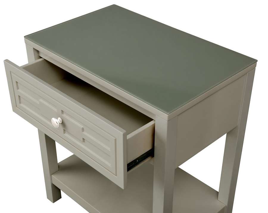 Lilola Home - Dylan Taupe Wooden End Side Table Nightstand with Glass Top and Drawer - 98003TP veiw 5