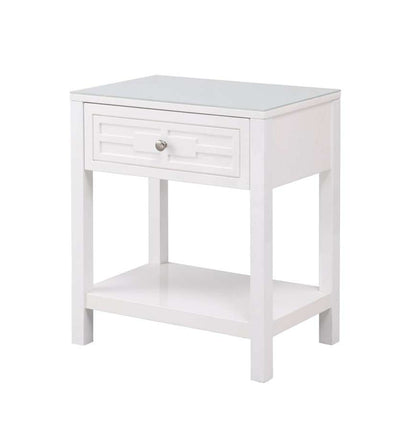 Lilola Home - Dylan White Wooden End Side Table Nightstand with Glass Top and Drawer - 98003WT veiw 1