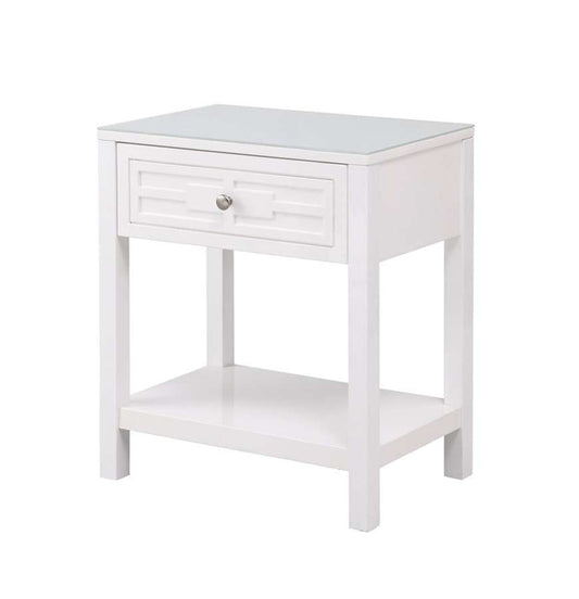 Lilola Home - Dylan White Wooden End Side Table Nightstand with Glass Top and Drawer - 98003WT veiw 1