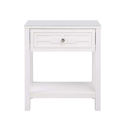 Lilola Home - Dylan White Wooden End Side Table Nightstand with Glass Top and Drawer - 98003WT veiw 2