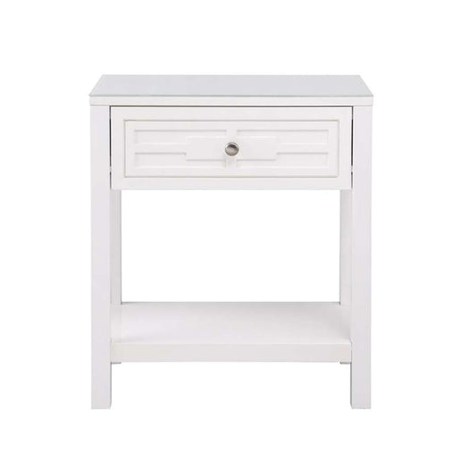 Lilola Home - Dylan White Wooden End Side Table Nightstand with Glass Top and Drawer - 98003WT veiw 2