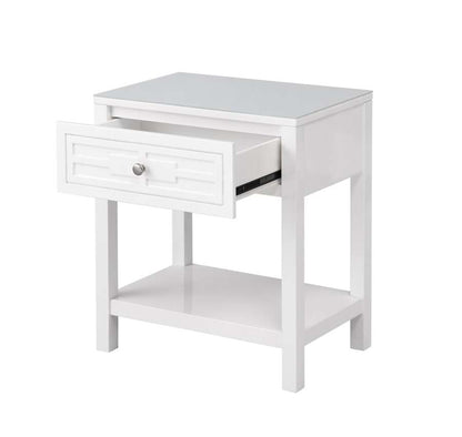 Lilola Home - Dylan White Wooden End Side Table Nightstand with Glass Top and Drawer - 98003WT veiw 4