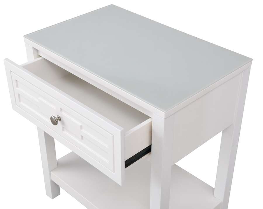 Lilola Home - Dylan White Wooden End Side Table Nightstand with Glass Top and Drawer - 98003WT veiw 5
