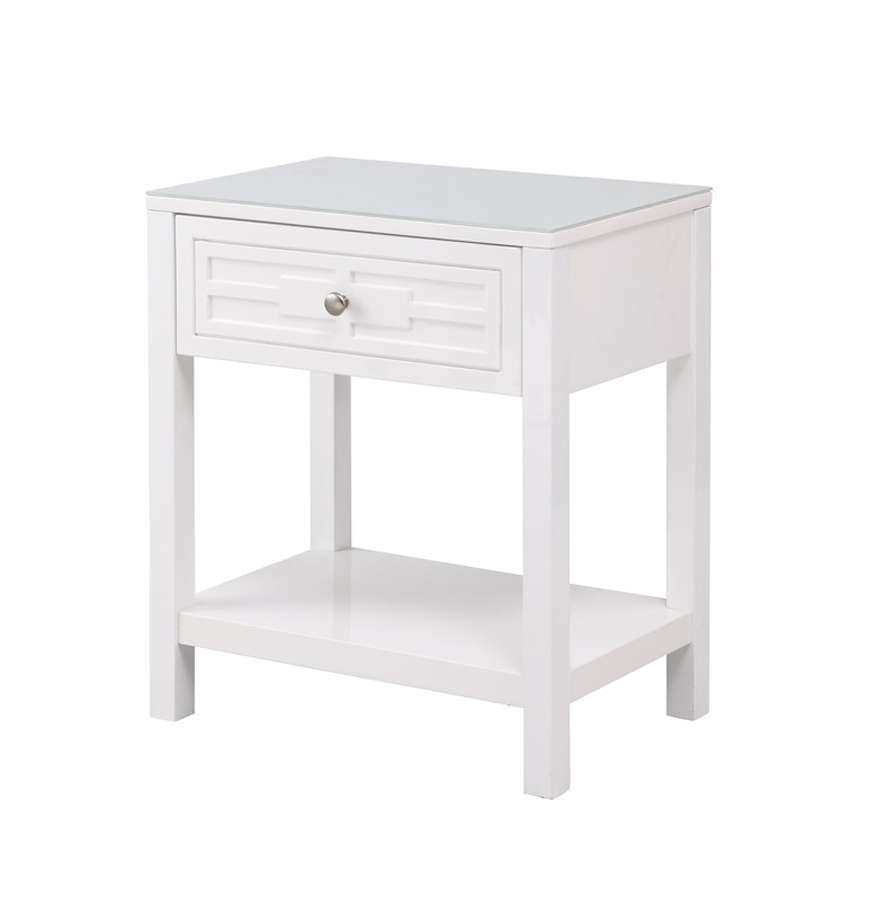 Lilola Home - Dylan White Wooden End Side Table Nightstand with Glass Top and Drawer - 98003WT veiw 6