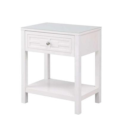 Lilola Home - Dylan White Wooden End Side Table Nightstand with Glass Top and Drawer - 98003WT veiw 6