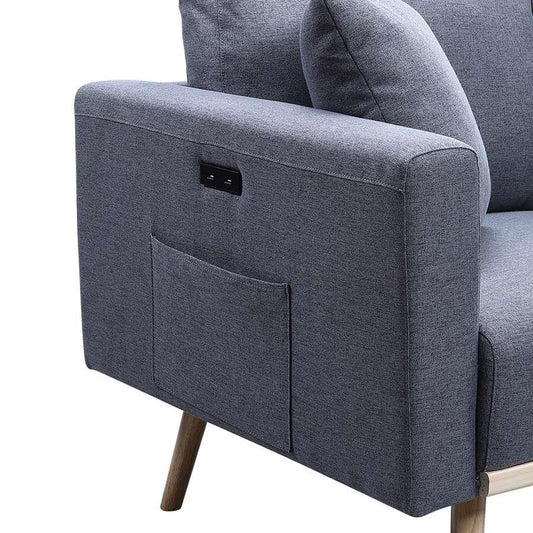 Lilola Home - Easton Dark Gray Linen Fabric Chair with USB Charging Ports Pockets & Pillows - 81370-C veiw 2