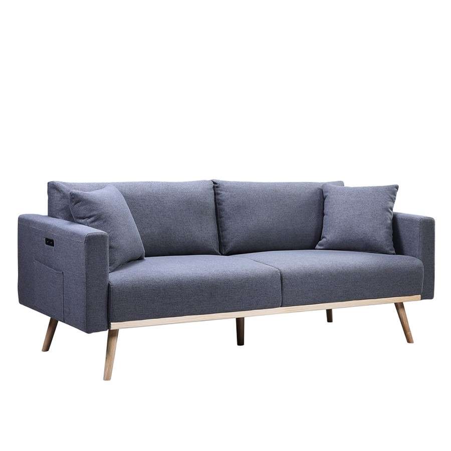 Lilola Home - Easton Dark Gray Linen Fabric Sofa with USB Charging Ports Pockets & Pillows - 81370-S veiw 1