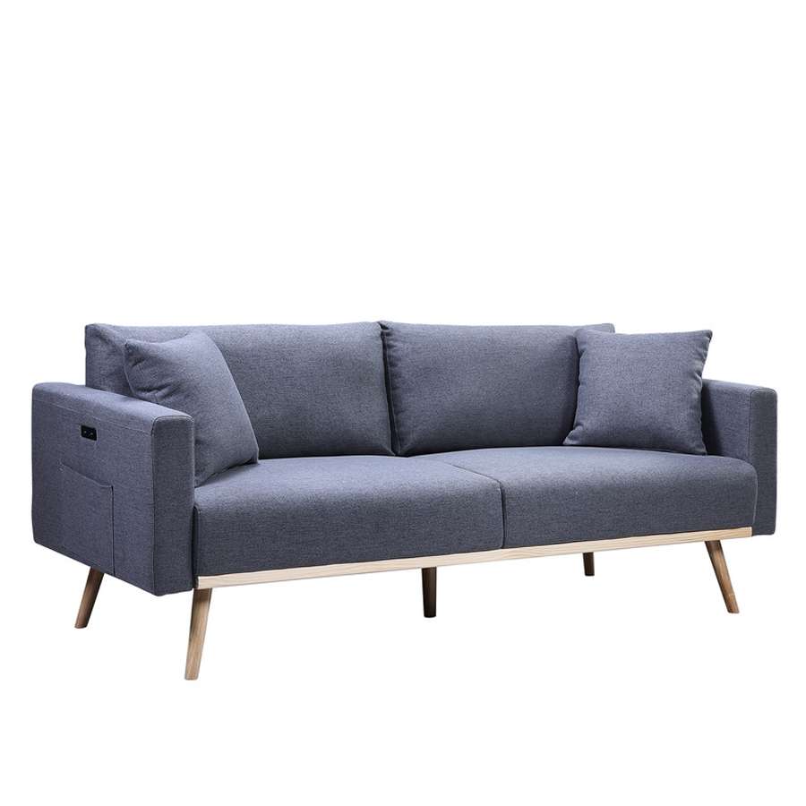 Lilola Home - Easton Dark Gray Linen Fabric Sofa with USB Charging Ports Pockets & Pillows - 81370-S veiw 5