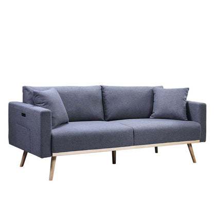 Lilola Home - Easton Dark Gray Linen Fabric Sofa with USB Charging Ports Pockets & Pillows - 81370-S veiw 5