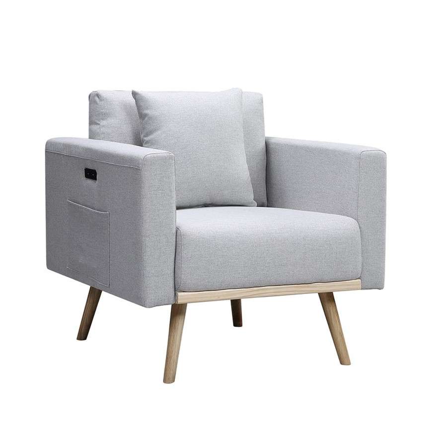 Lilola Home - Easton Light Gray Linen Fabric Chair with USB Charging Ports Pockets & Pillows - 81370LG-C veiw 1